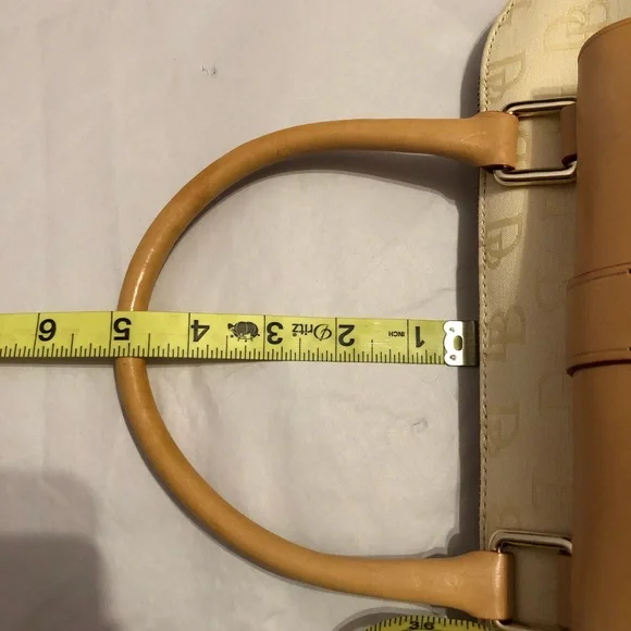Dooney & Bourke Signature Monogram Cream Tan Canvas & Leather Mix Satchel Bag - Picture 12 of 16